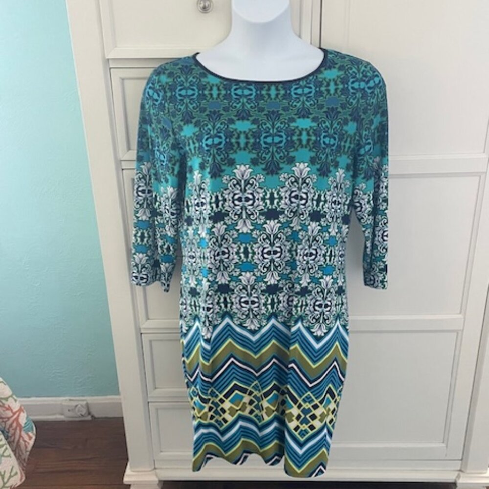 Blue/green 3/4 sleeve shift dress XL